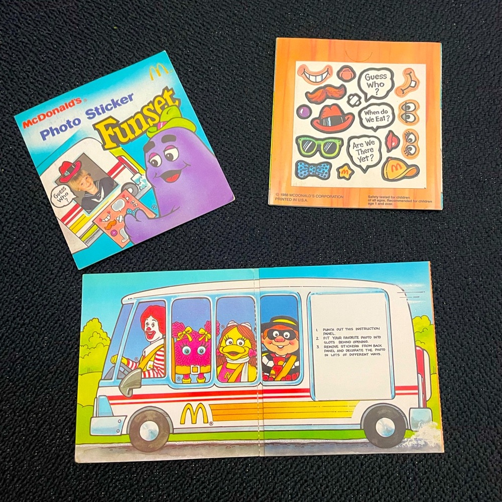 VTG 1988 McDonald’s Happy Meal Photo Sticker Funsets (set of 3)